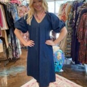 Inclan Studio Houston Elegant Blue denim Dress NEW S